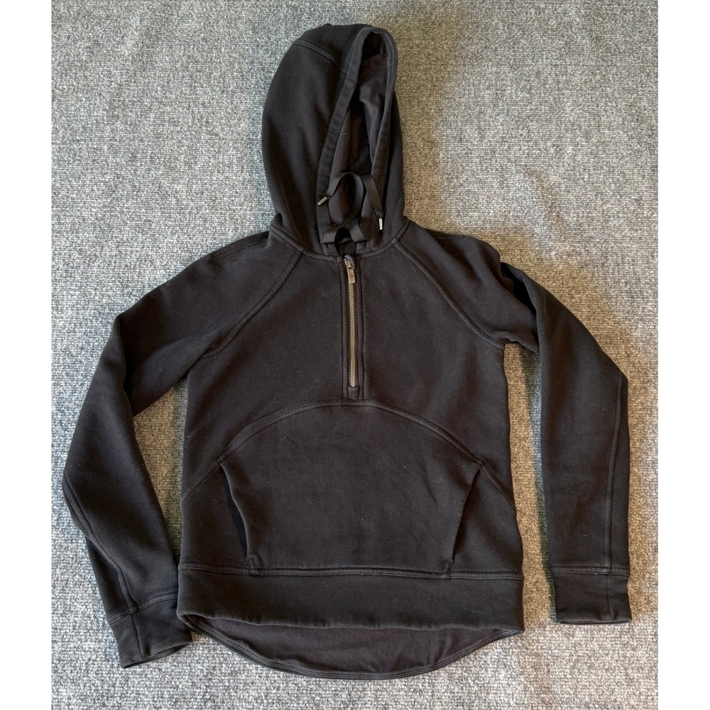 Lululemon Scuba‎ Hoodie Light Cotton Fleece Black Half Zip Sweatshirt Size 4